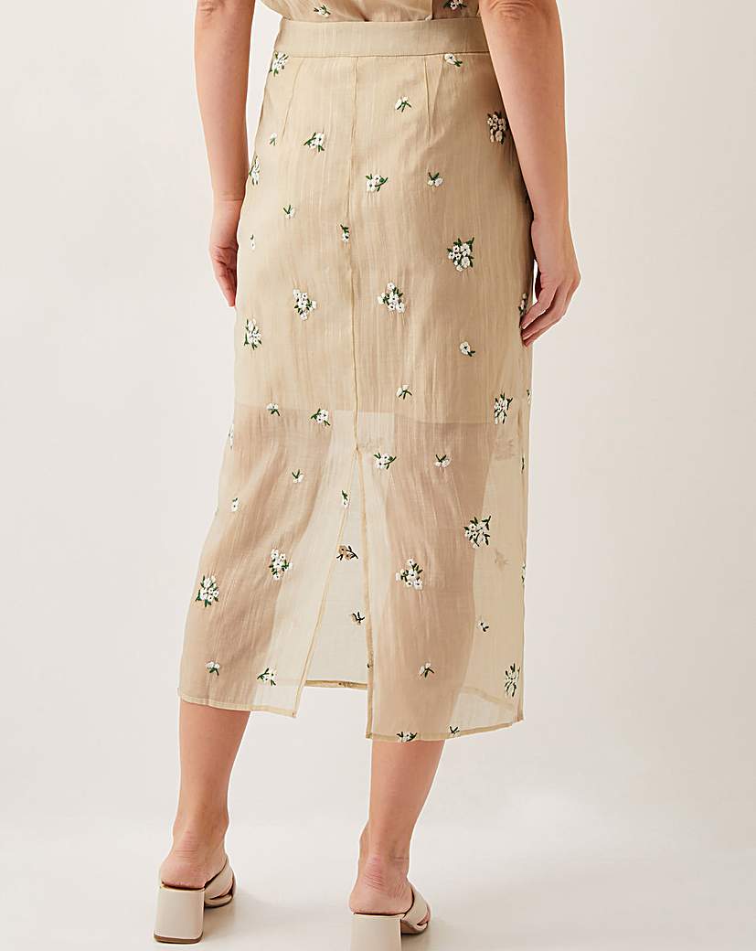 Monsoon Sacha Embroidered Midi Skirt