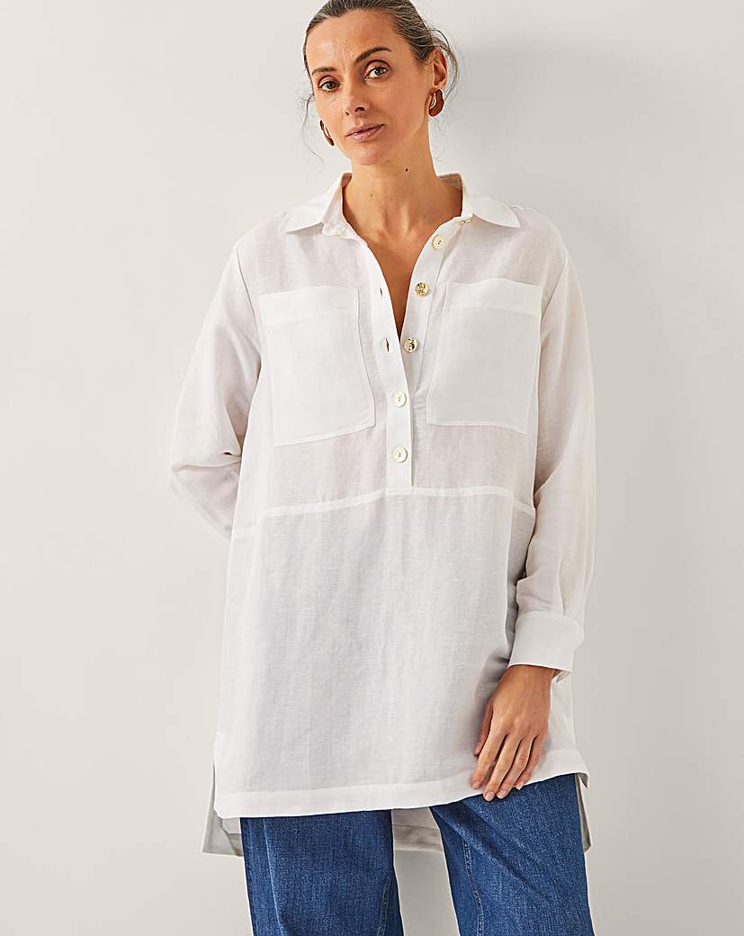 Monsoon Tatiana Button Tunic Shirt - White