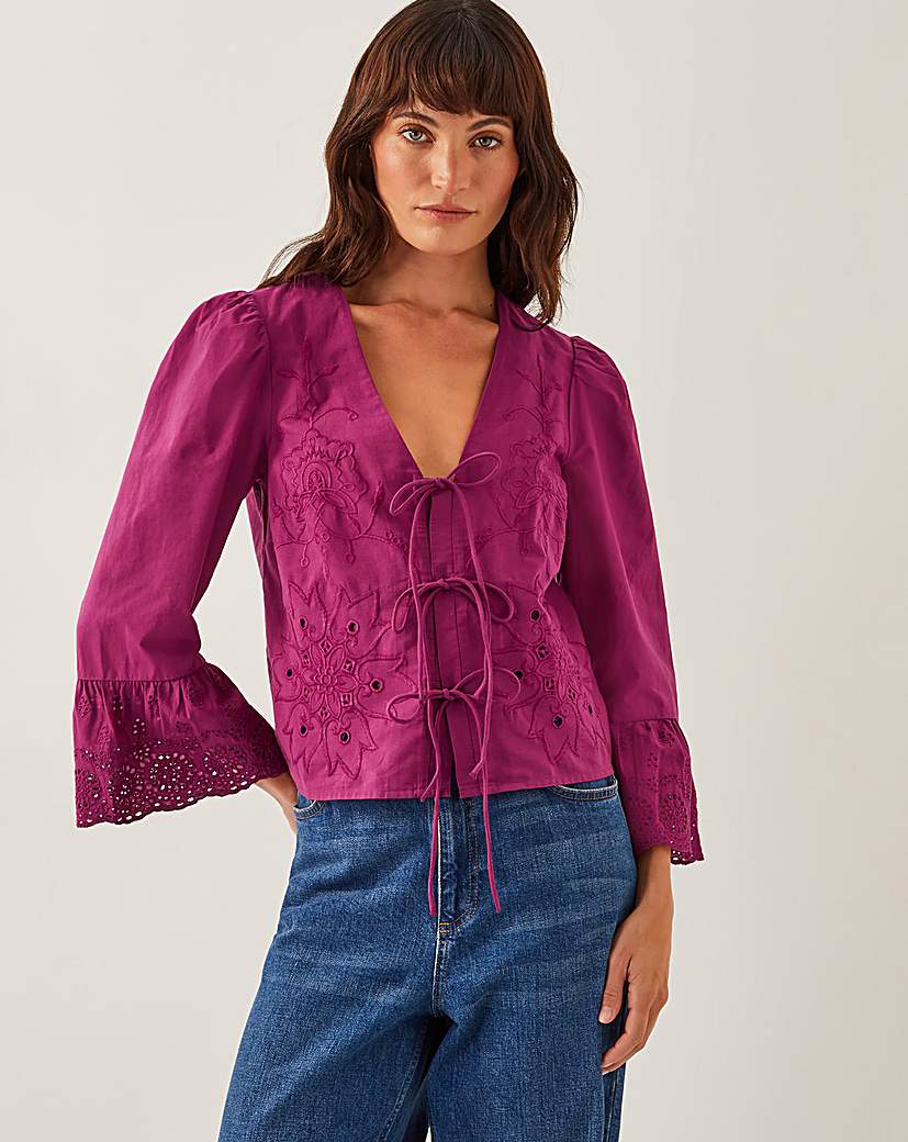 Monsoon Saoirse Broderie Tie Blouse