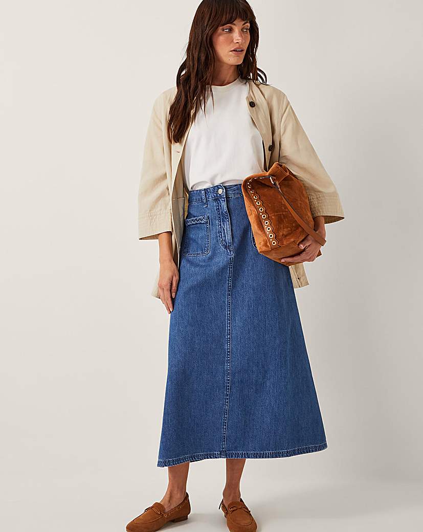 Monsoon Martha Plait Denim Midi Skirt