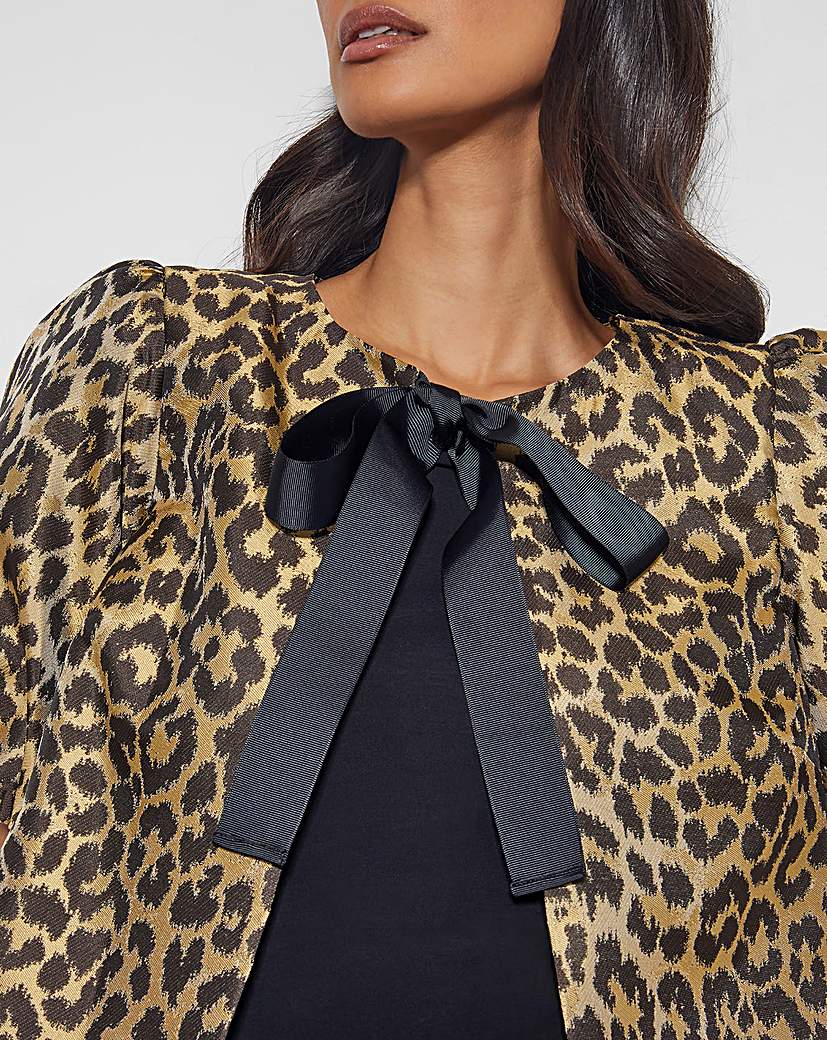 Monsoon Anne Leopard Print Bow Jacket