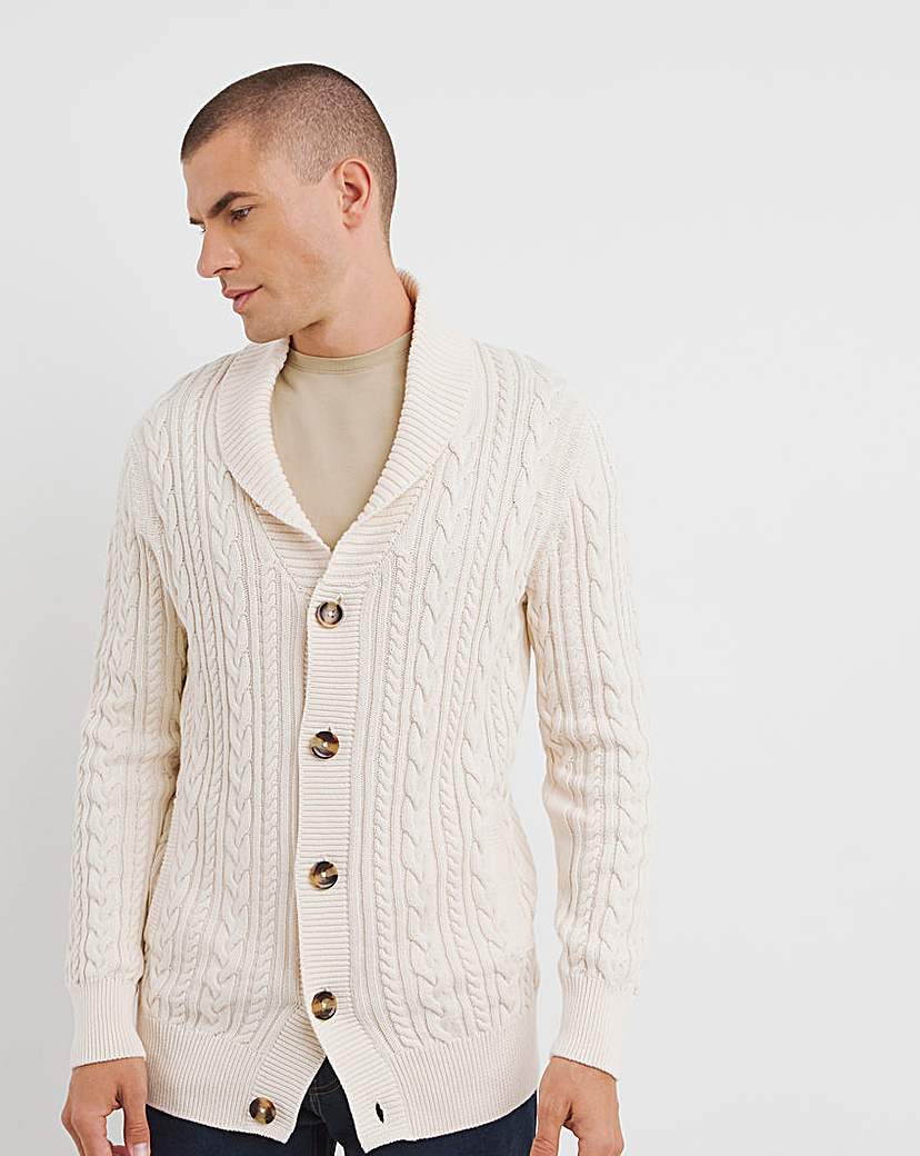 Cable Knit Shawl Neck Cardigan