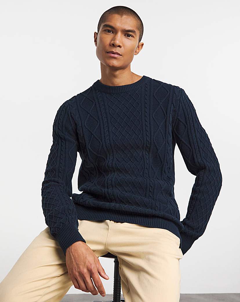 Dark Navy Cable Knit Crew Neck