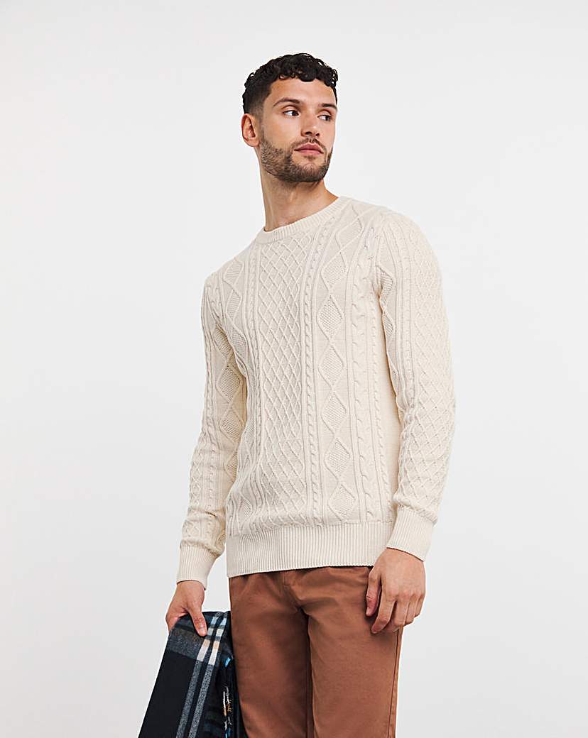 Ecru Cable Knit Crew Neck