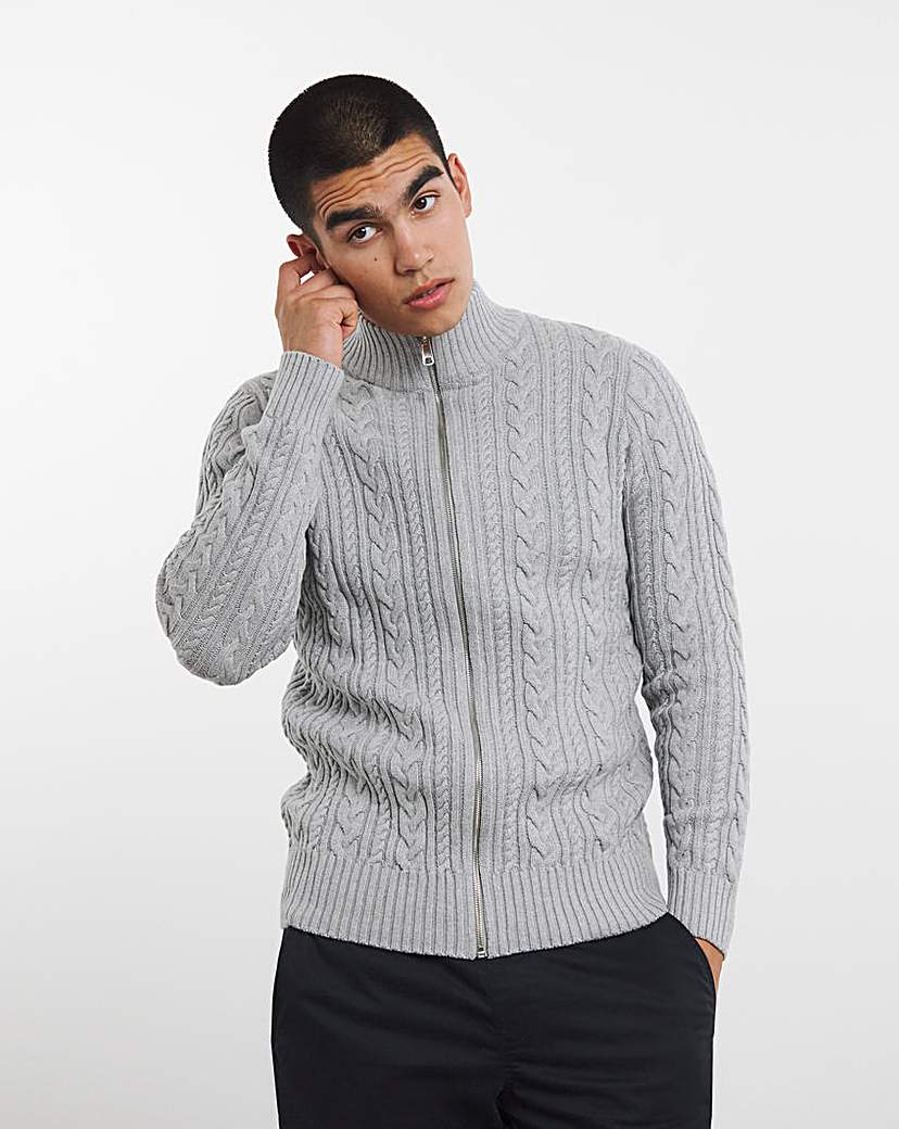 Grey Cable Knit Full Zip Through