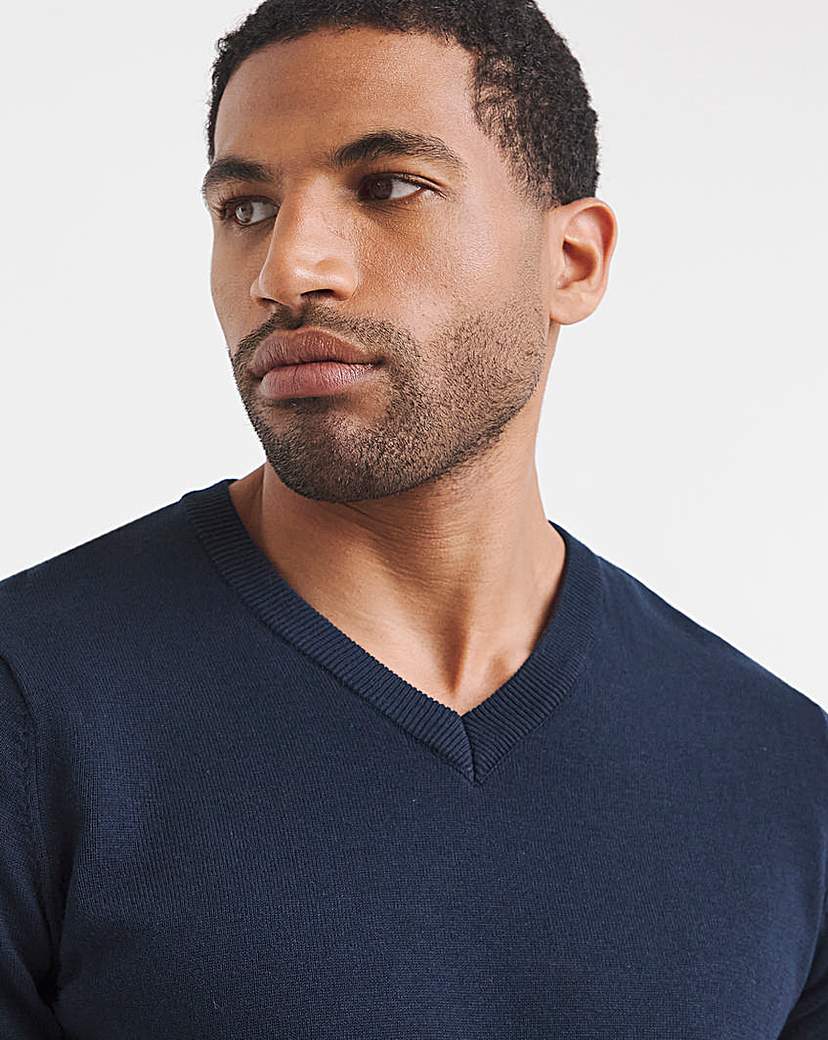 Dark Navy Cotton V Neck Knitted Jumper