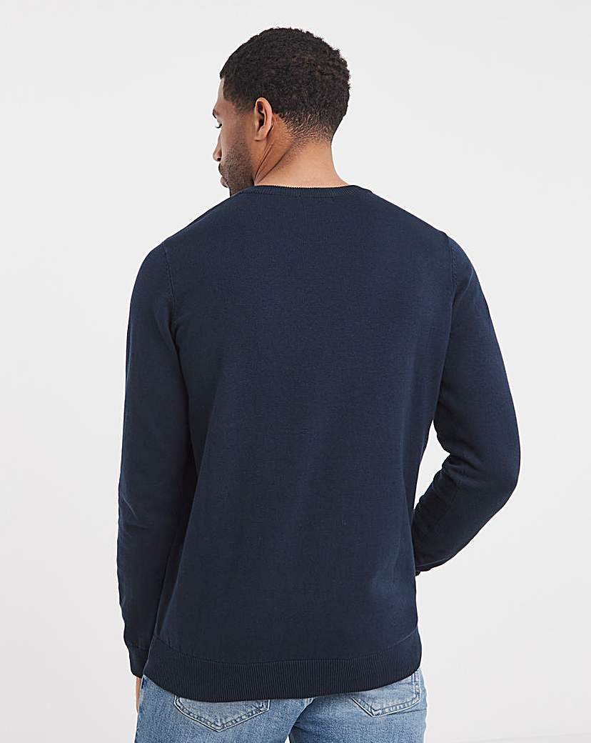Dark Navy Cotton V Neck Knitted Jumper