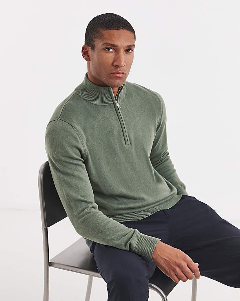 Cotton 1/4 Zip Funnel Knit Top