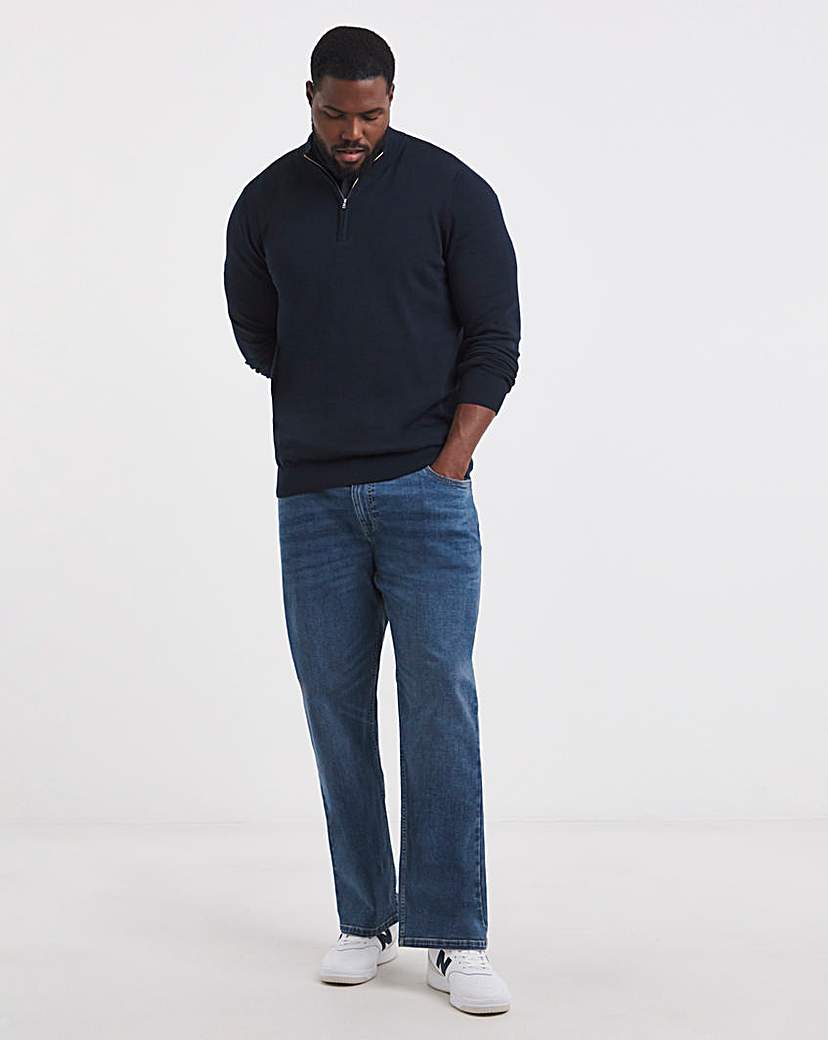Dark Navy Cotton 1/4 Zip Funnel Knit Top