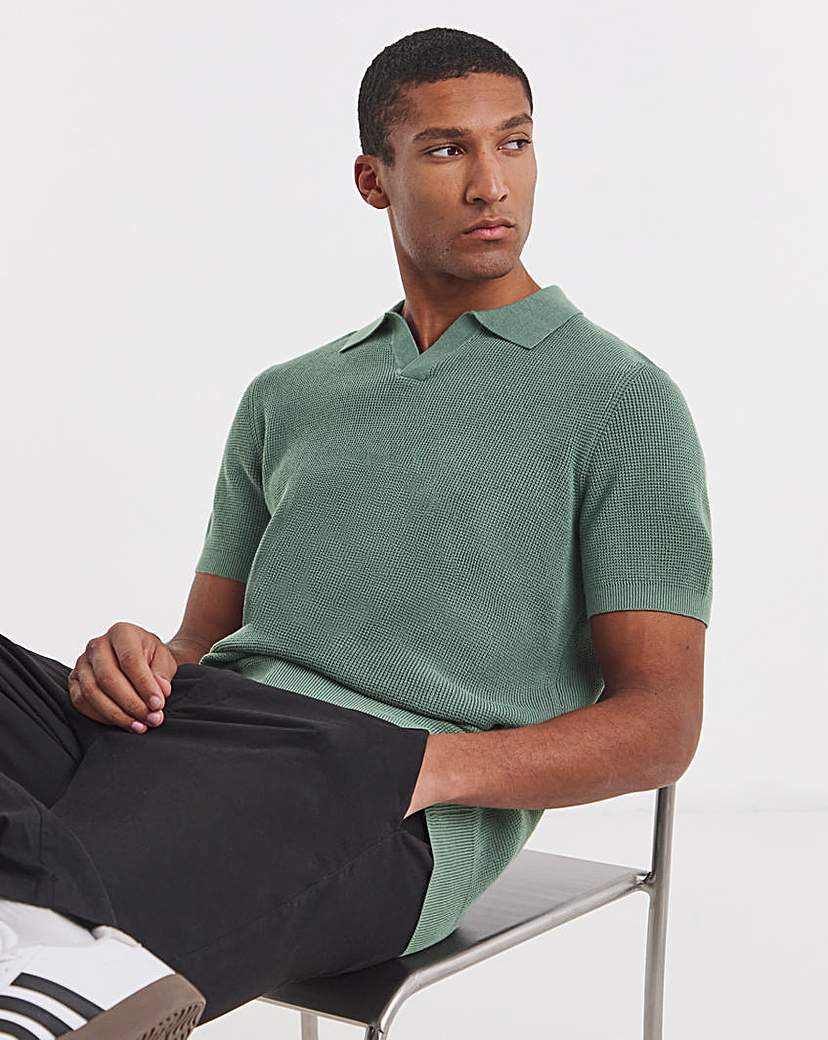 Open Neck Textured Polo Green Jacamo Size …