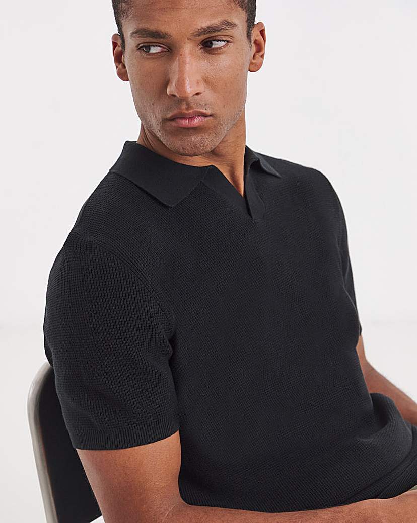 Open Neck Textured Polo Black Jacamo Size …