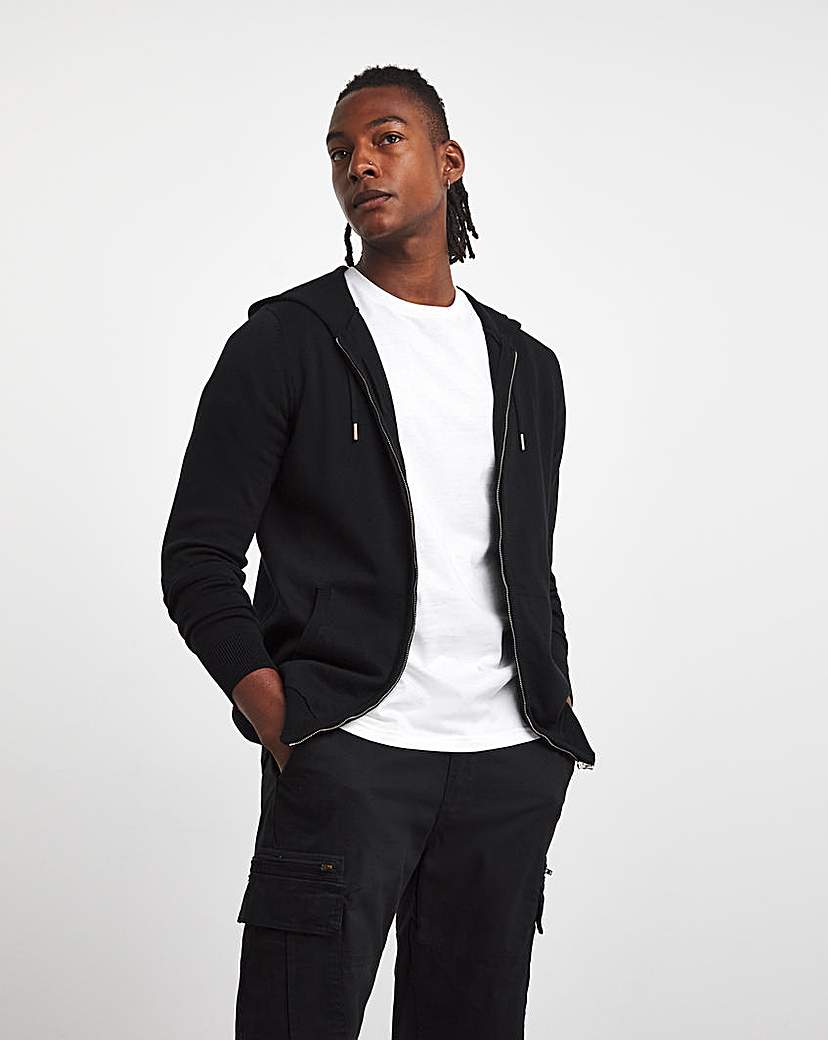 Black Cotton Knit Hoodie