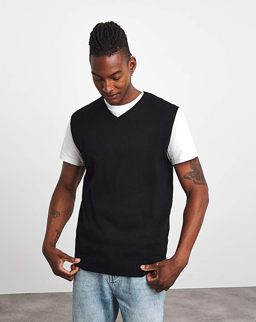 Black Knitted Cotton Sweater Vest