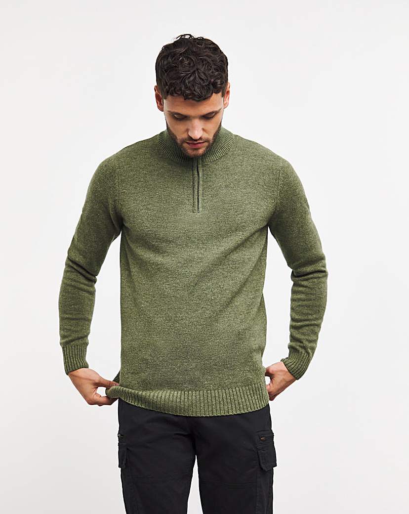 green lambswool 1/4 zip funnel neck