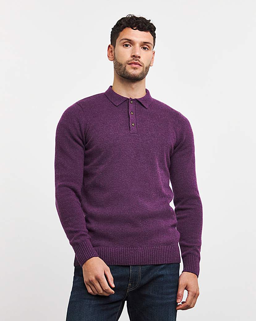 Purple Lambswool Long Sleeve Polo