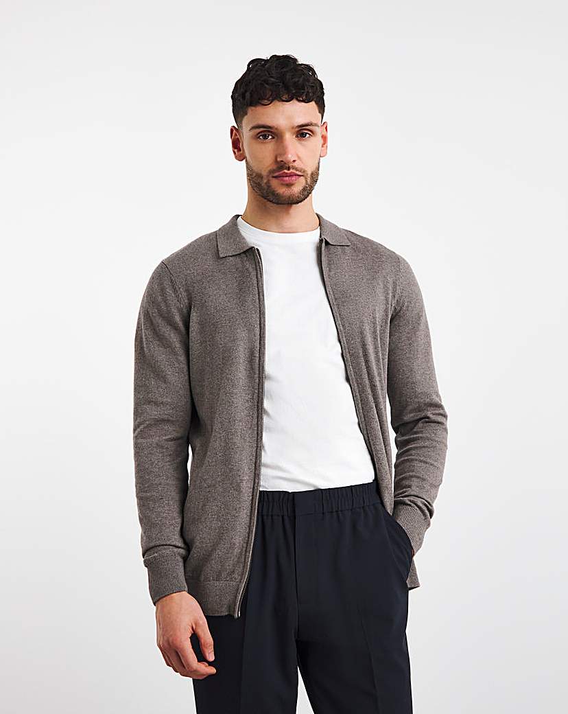 Mid Grey Cashmere Blend Zip Cardigan