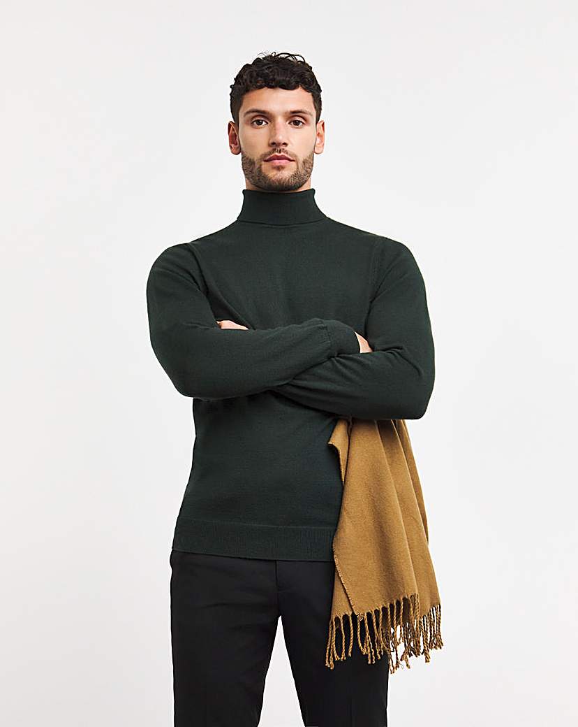 Dark Green Merino Wool Roll Neck