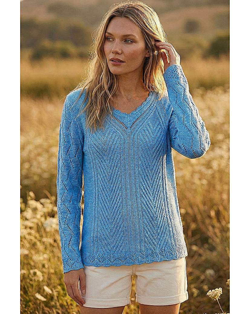Roman Scallop V-Neck Knit Jumper