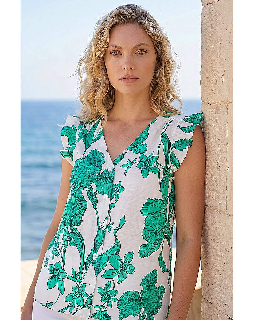 Roman Originals Women's Mint Roman Floral Print Frill Sleeve Blouse Size 16