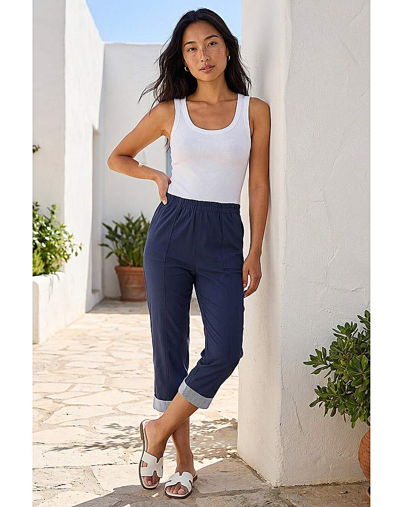 Roman Petite Navy Crop Turn Up Trouser Size 18