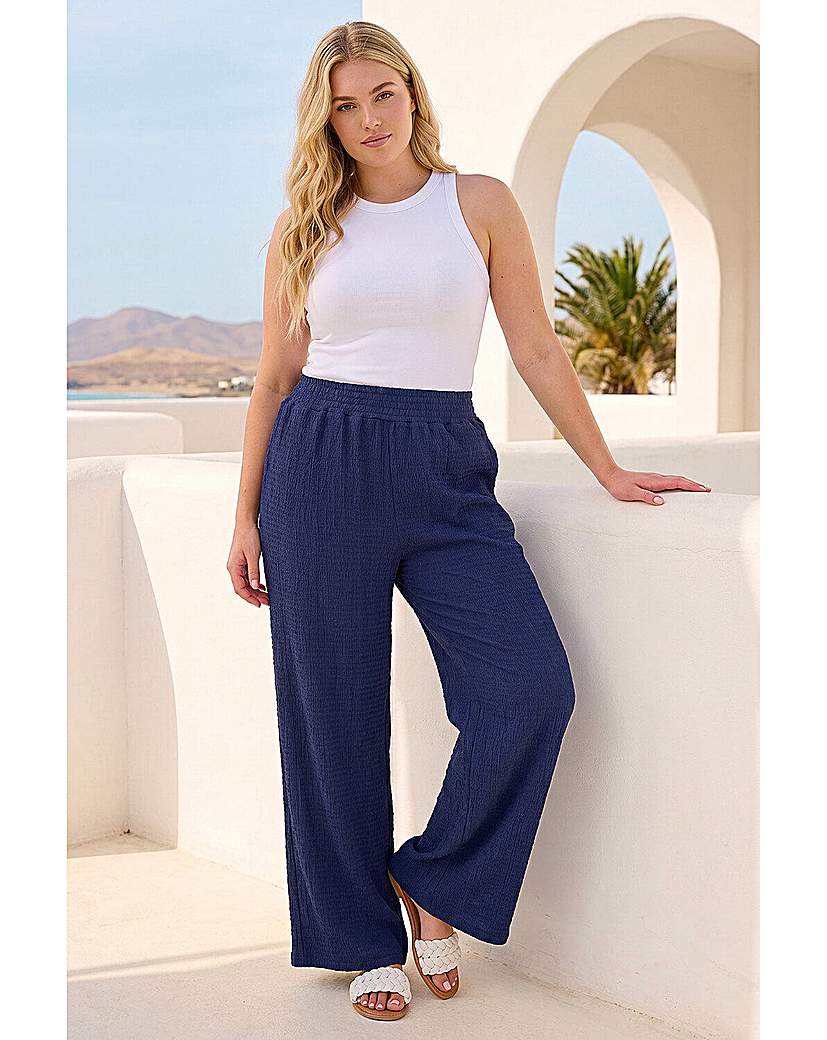 Roman Curve Women's Navy Textured Wide Leg Trousers
