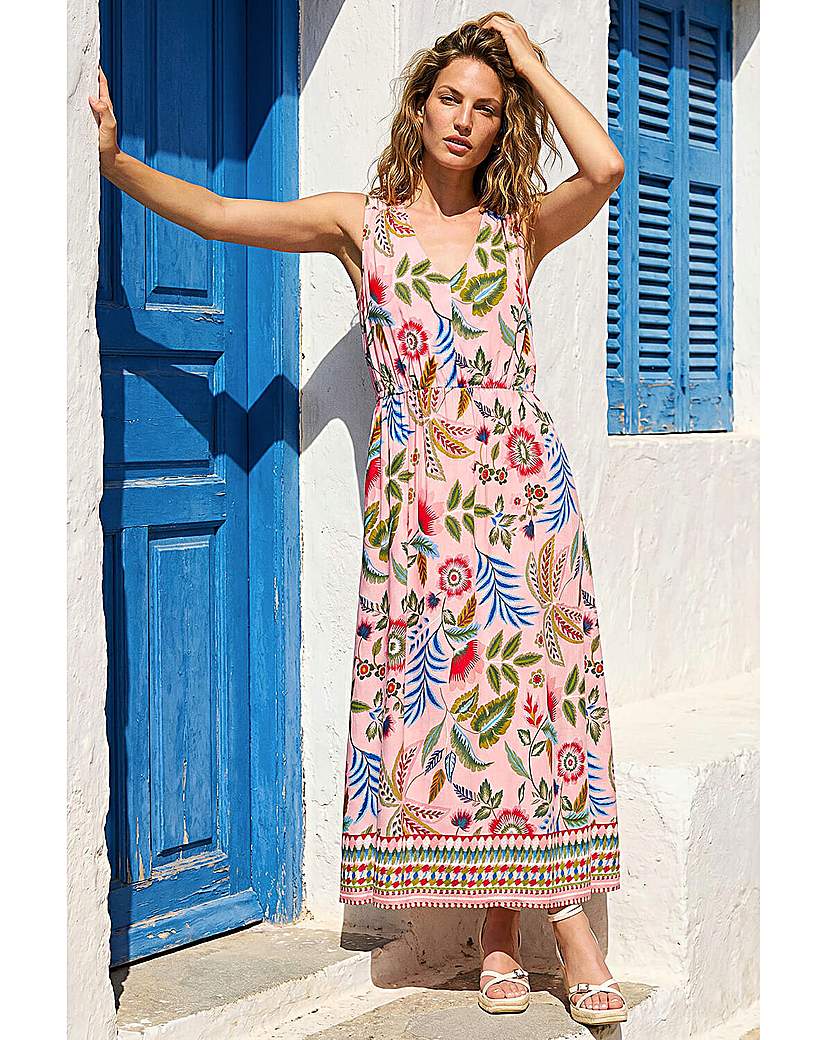 Roman Originals Women's Pink Roman Tropical Floral Midi Dress