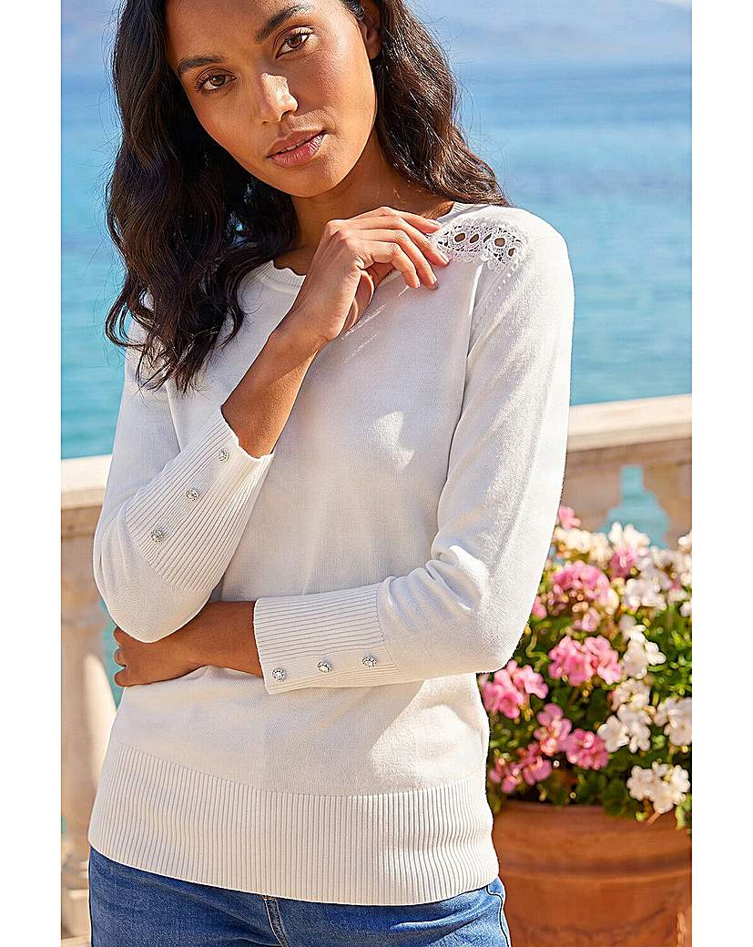 Roman Originals Ivory Roman Scalloped Neck Knit Jumper Size 18