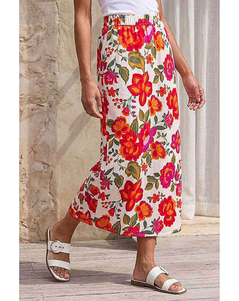 Roman Originals Orange Roman Dusk Floral A-Line Midi Skirt Size 12