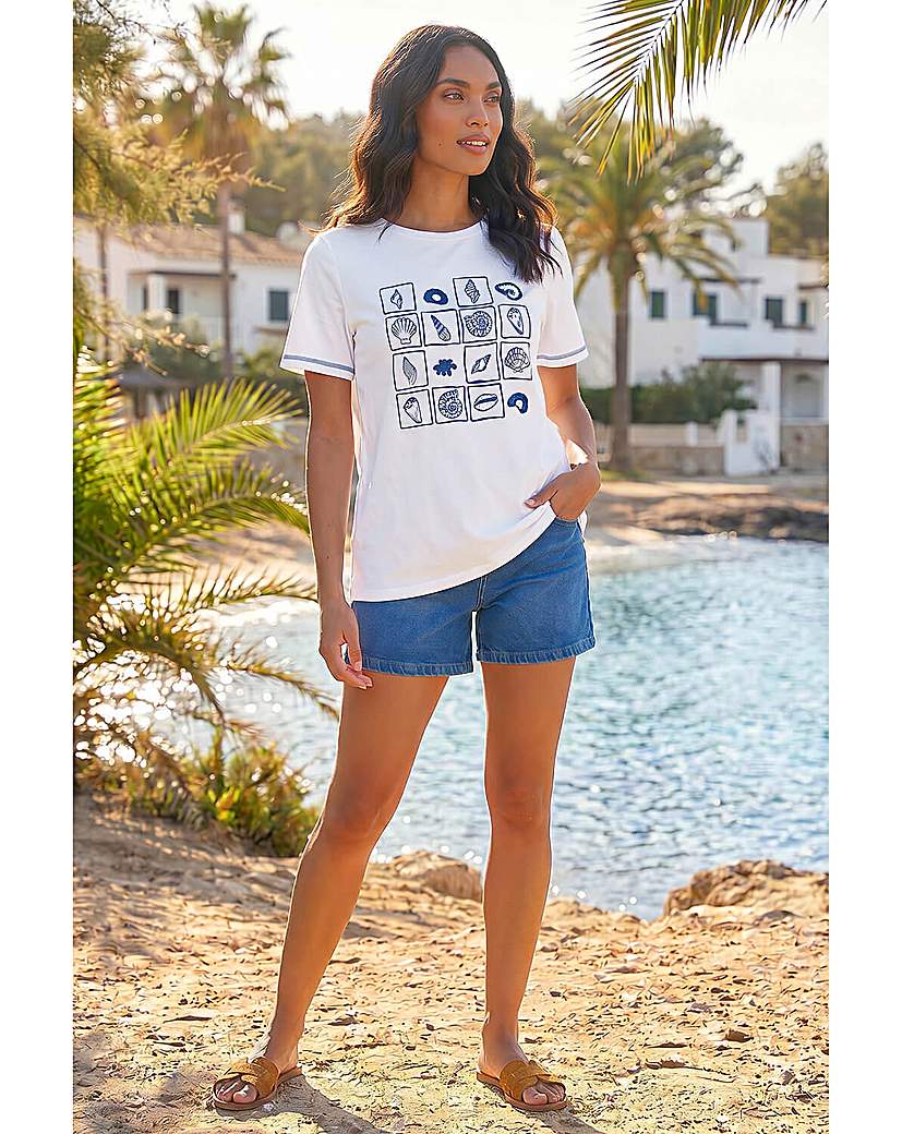 Roman Originals Women's Ivory Roman Textured Shell Print T-Shirt Size 16