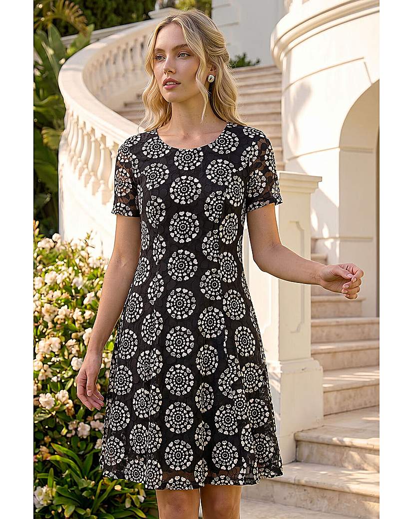 Roman Originals Black Roman Heart Circle Lace Stretch Dress Size 10