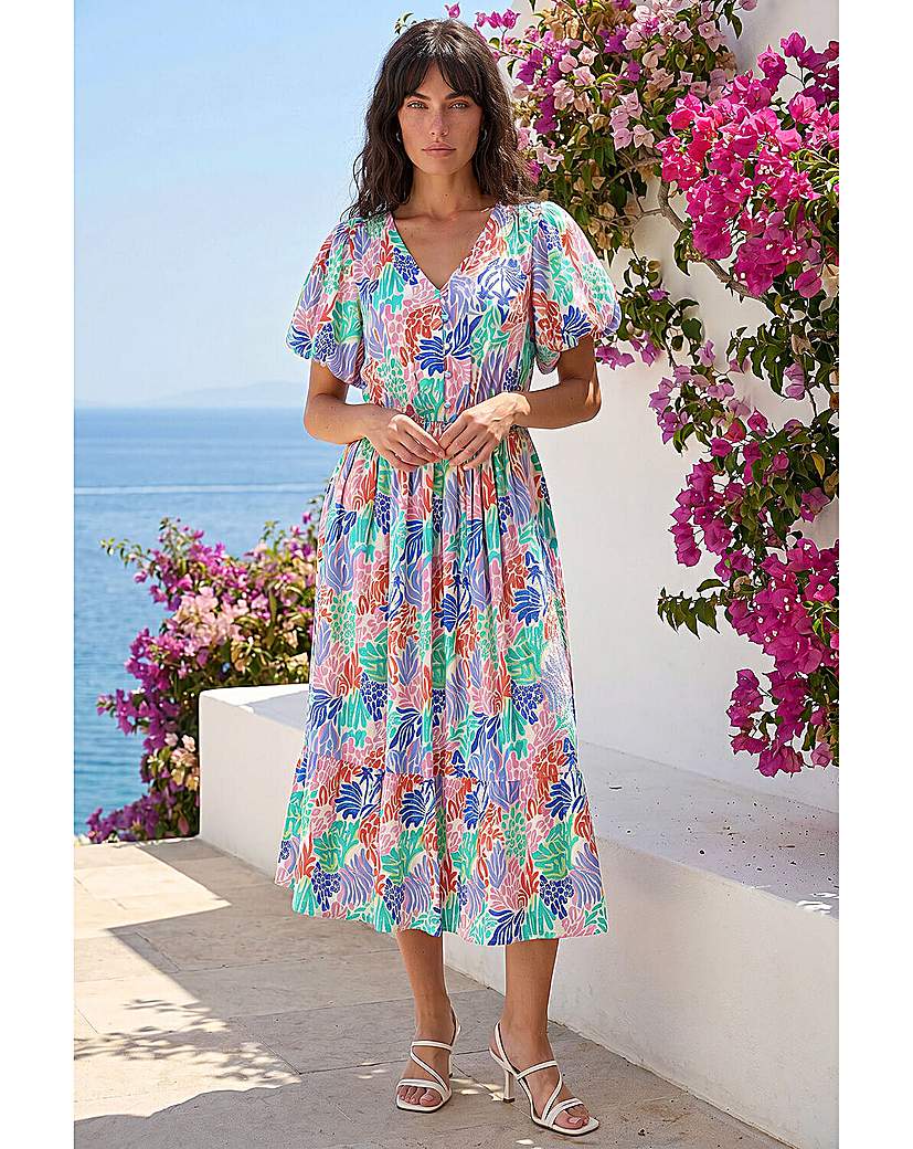 Roman Originals - Women's - Abstract Print Midi Dress - Size 20 - Pink