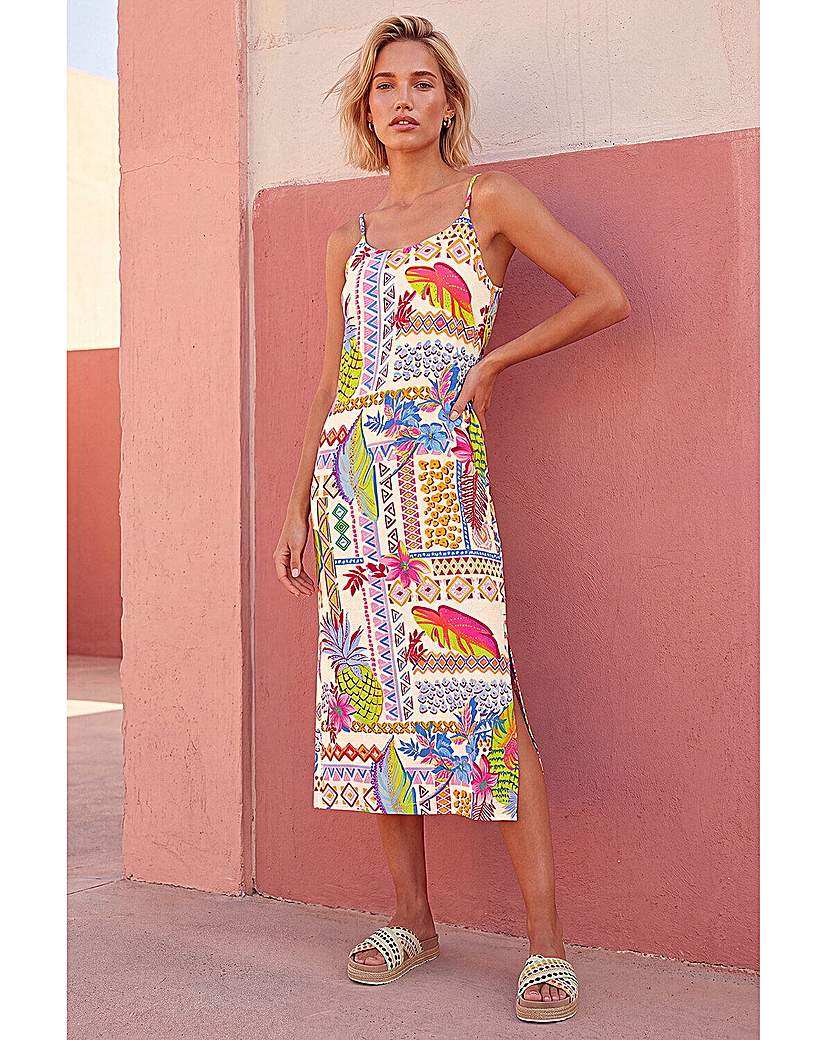 Roman Originals Ivory Roman Pineapple Print Strappy Midi Dress Size 16