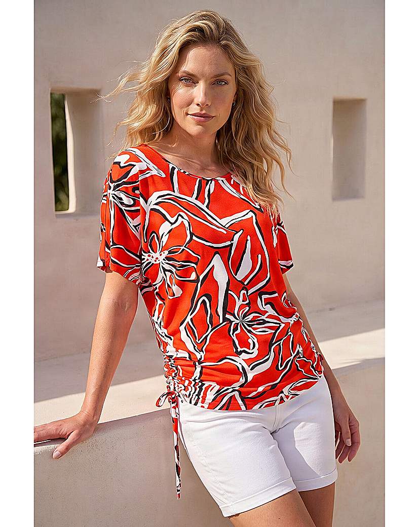 Roman Originals Women's Rust Roman Printed Ruched Top