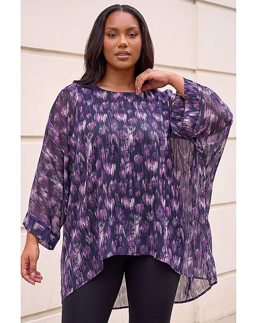 Roman Curve Swirl Print Metallic Top