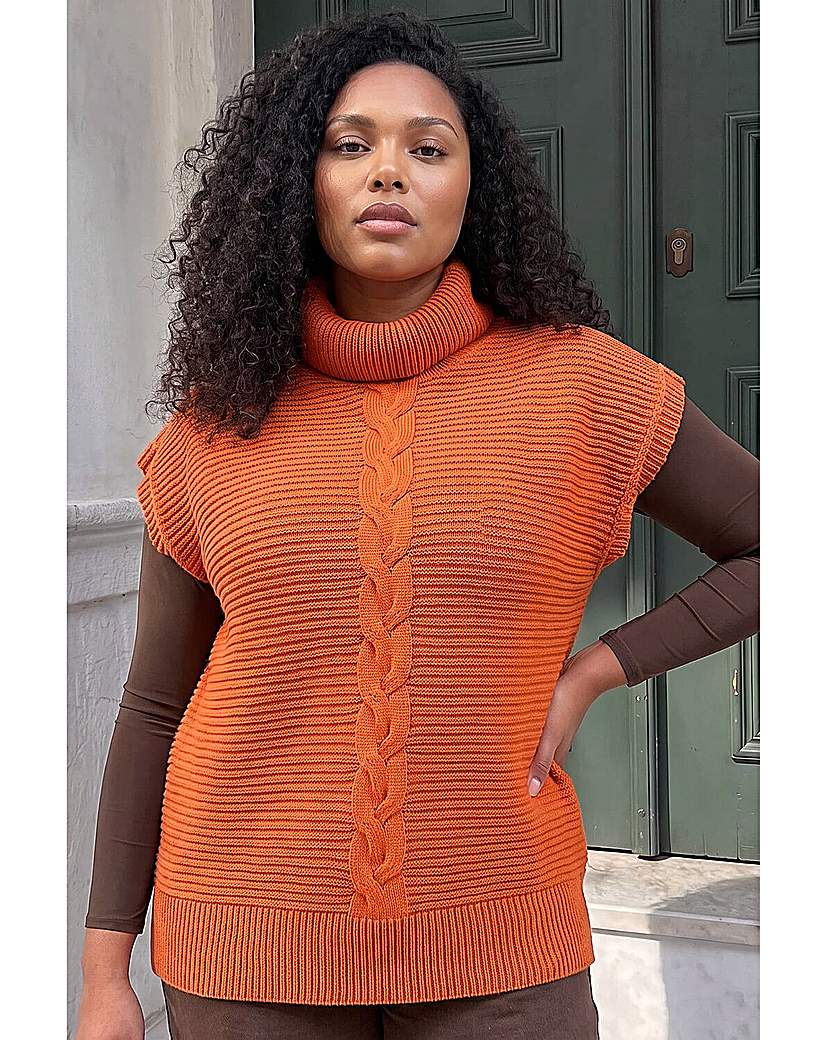 Roman Curve High Neck Tabard Knit Top