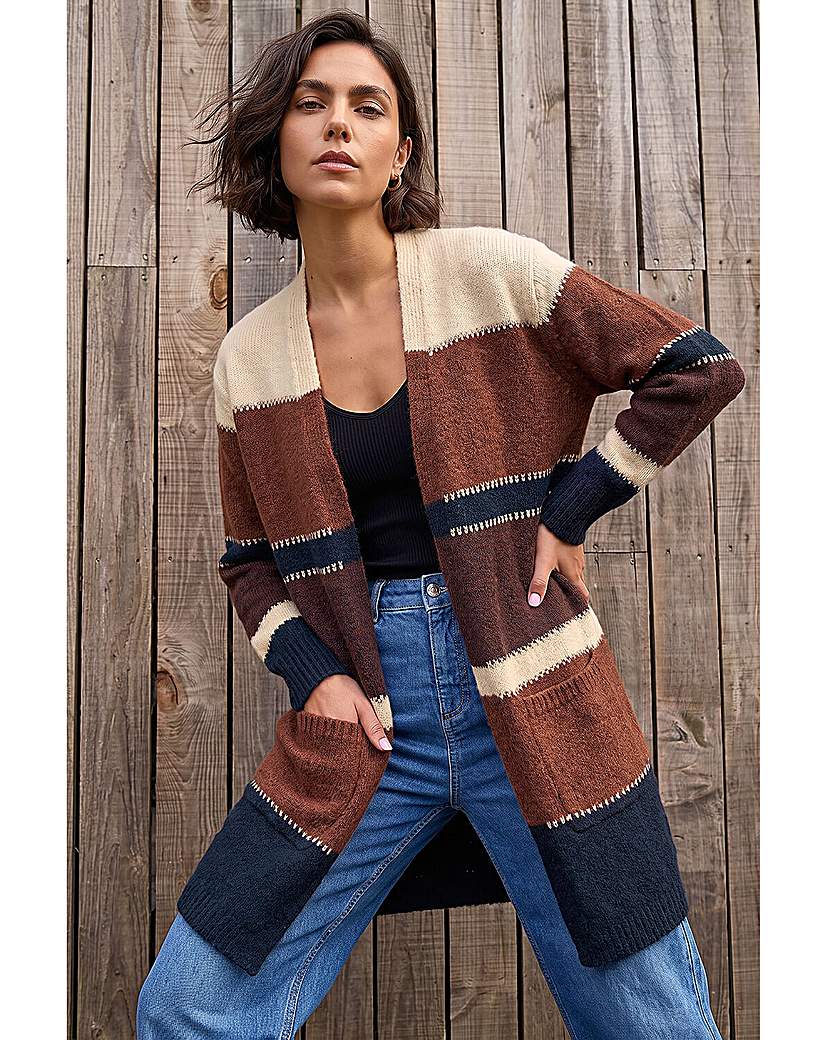Roman Block Longline Knit Cardigan