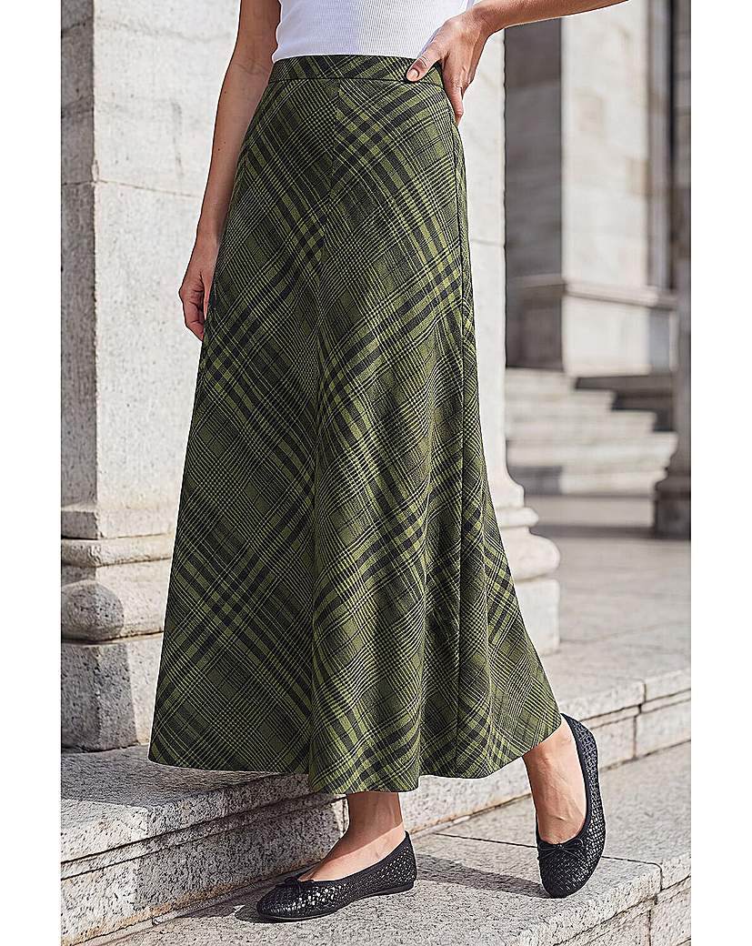 Roman Print Check Midi Skirt