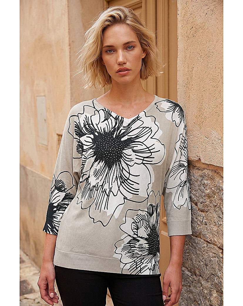 Roman Embellished Floral V-Neck Jumper