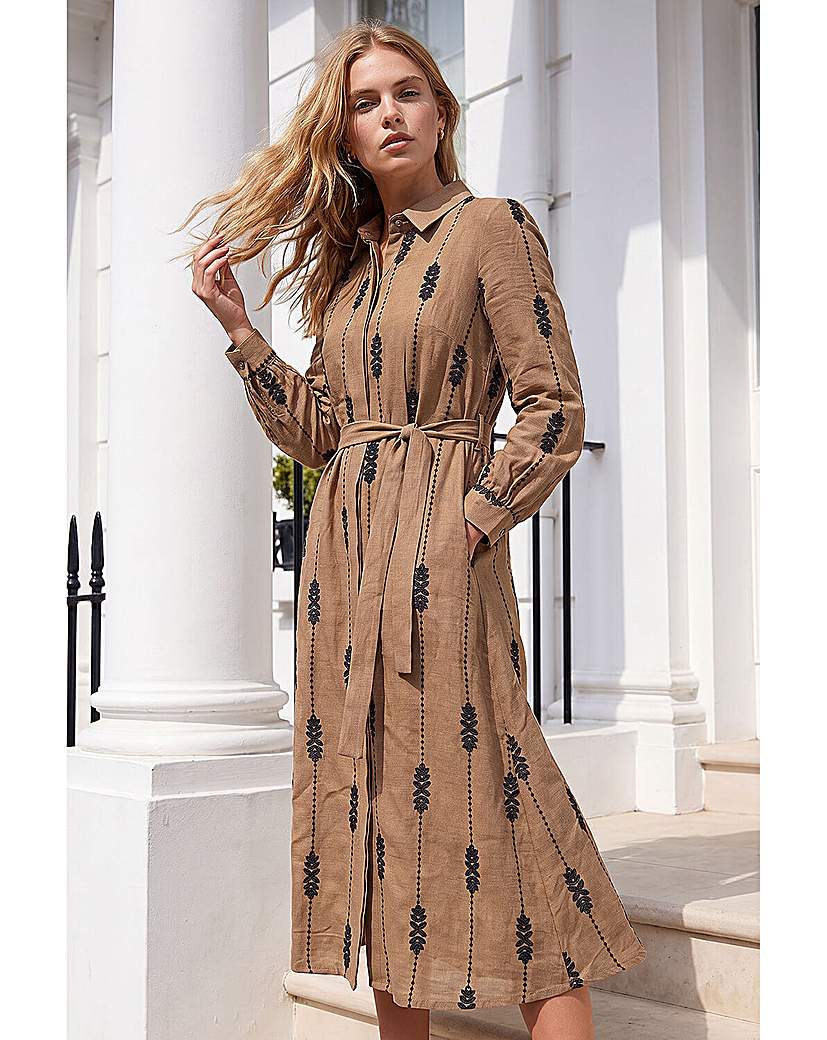 Roman Embroidered Belted Midi Dress