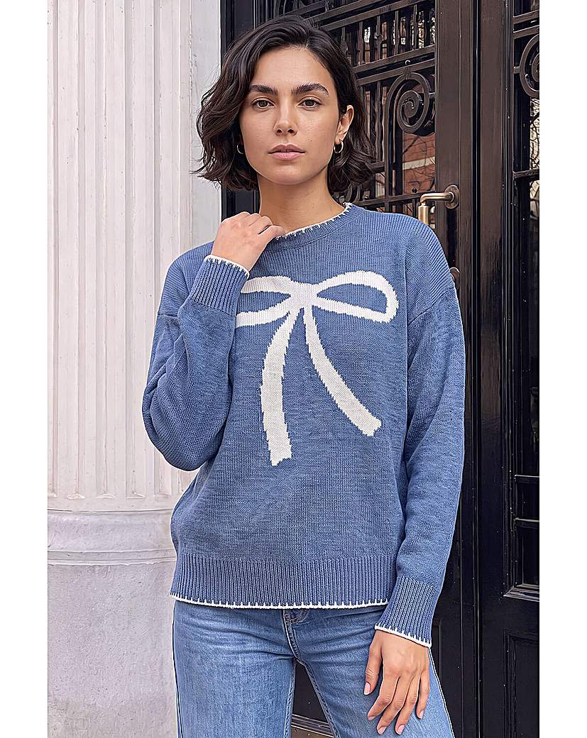 Roman Contrast Stitch Bow Knit Jumper