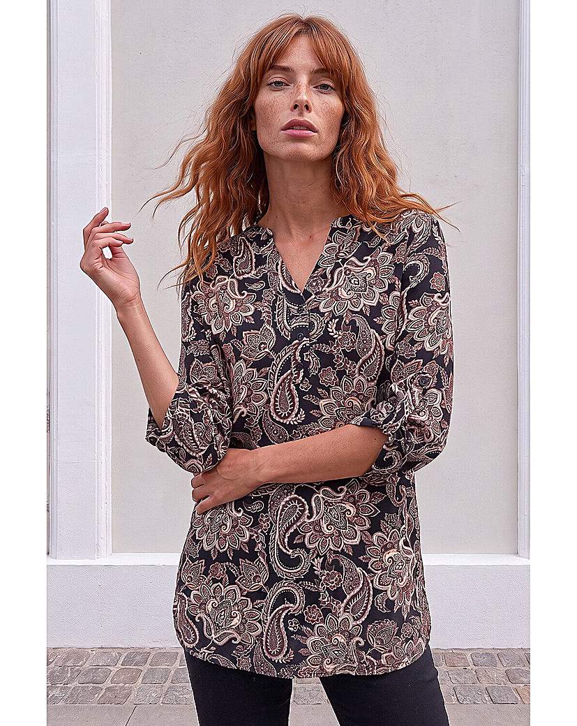 Roman Paisley Print V-Neck Stretch Shirt