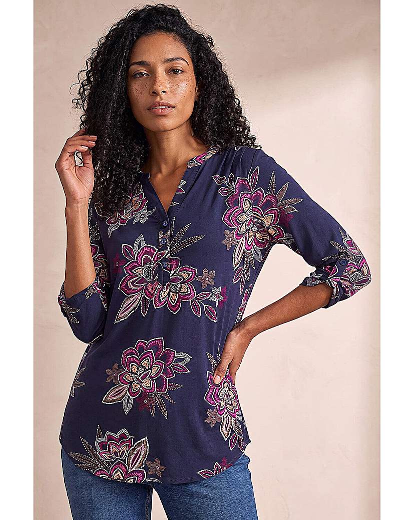 Roman Floral Puff Print Stretch Shirt