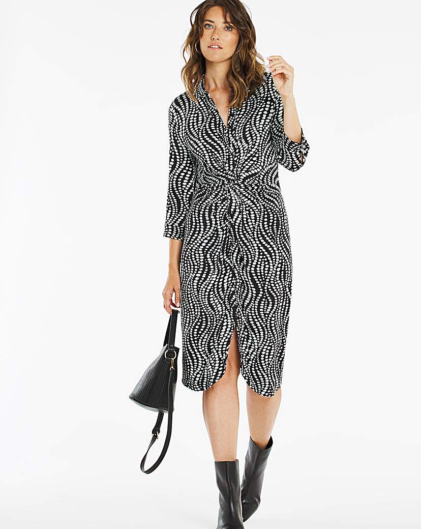 Spot Print Twist & Tie Front Shirt Dress