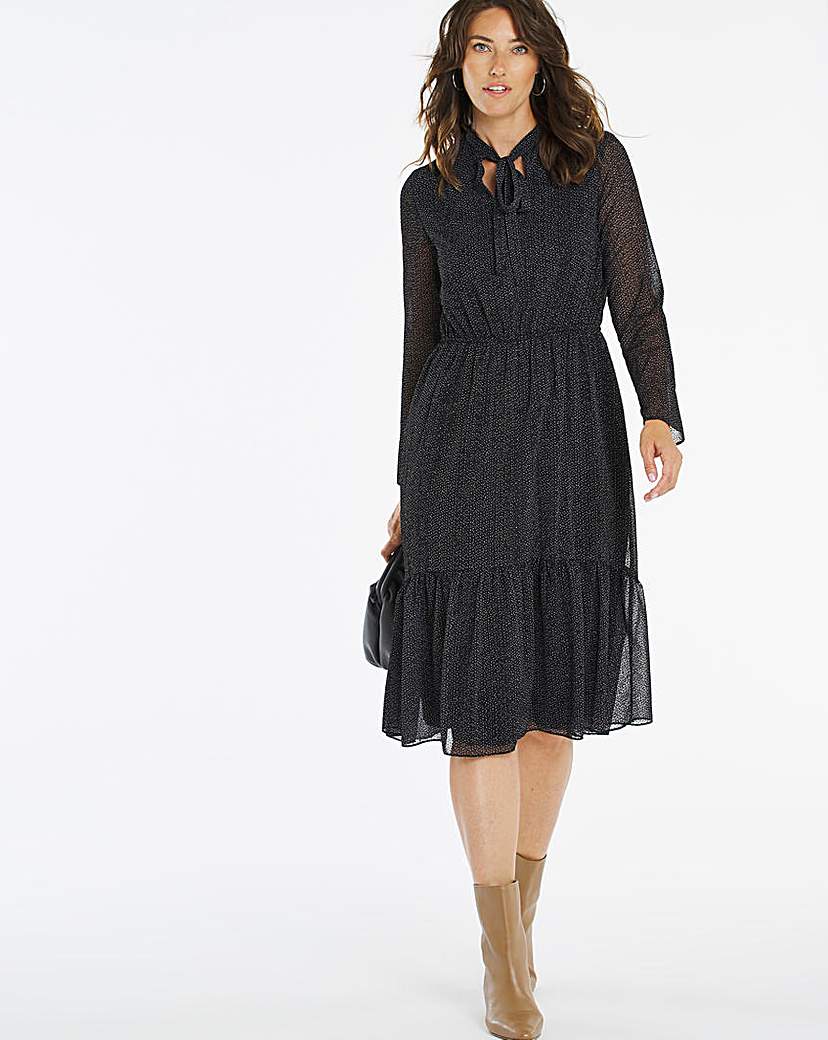 Black Sheer Dobby Flock Spot Dress