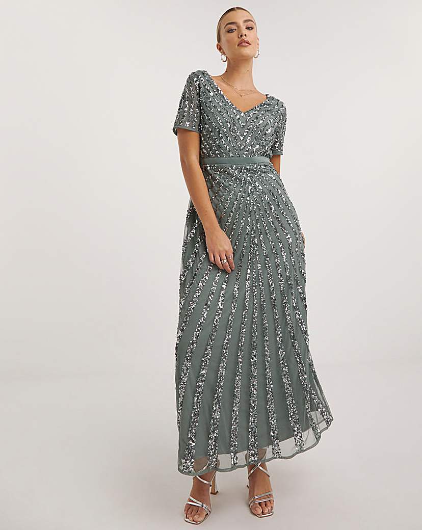 Maya Deluxe Short Sleeve Stripe Sequin Embellished Maxi Dress Simply Be