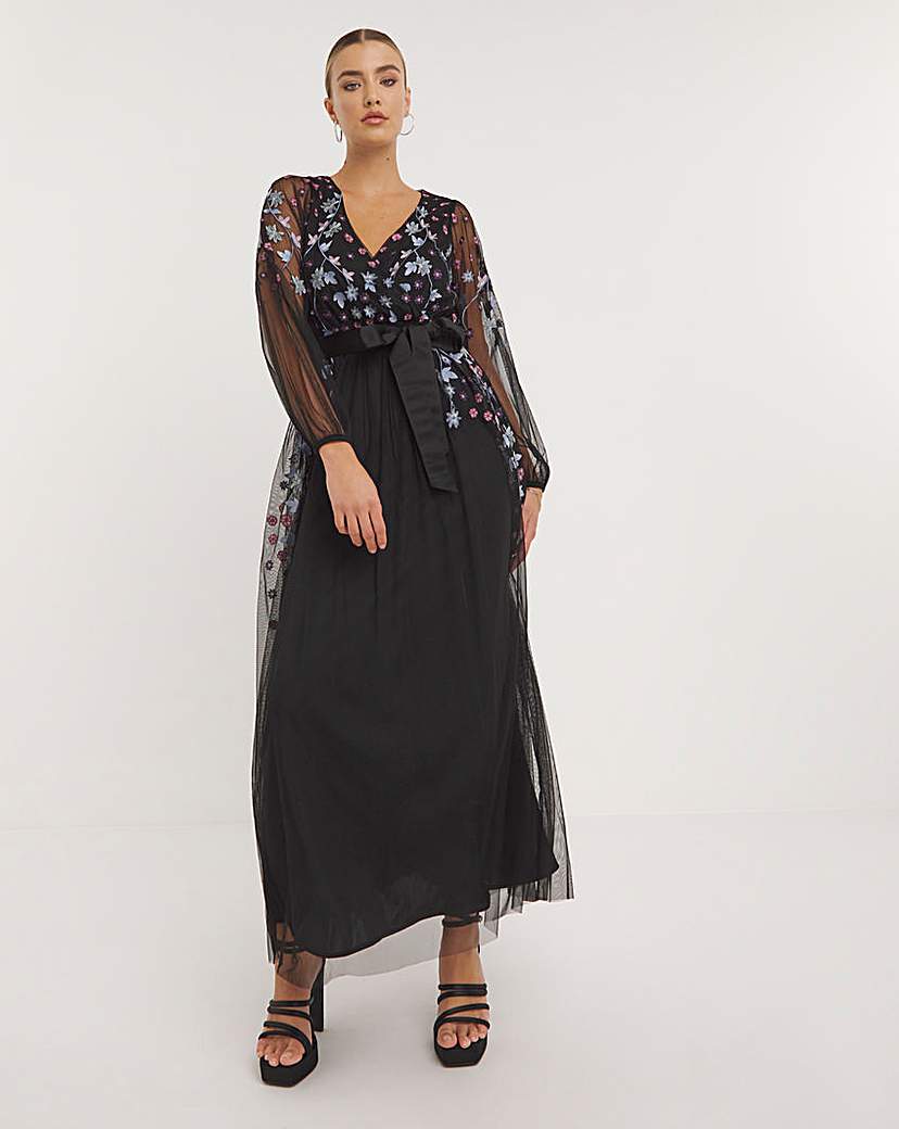 Maya Delux Floral Embroidered Maxi Dress