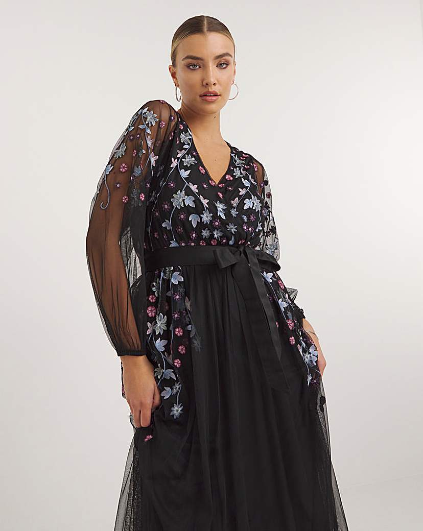 Maya Delux Floral Embroidered Maxi Dress