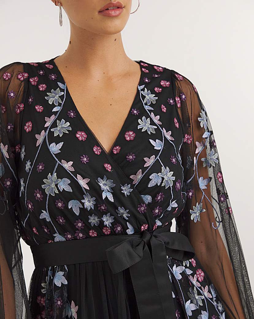 Maya Delux Floral Embroidered Maxi Dress