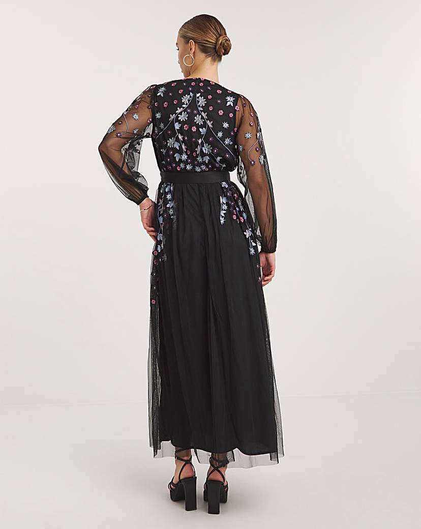 Maya Delux Floral Embroidered Maxi Dress