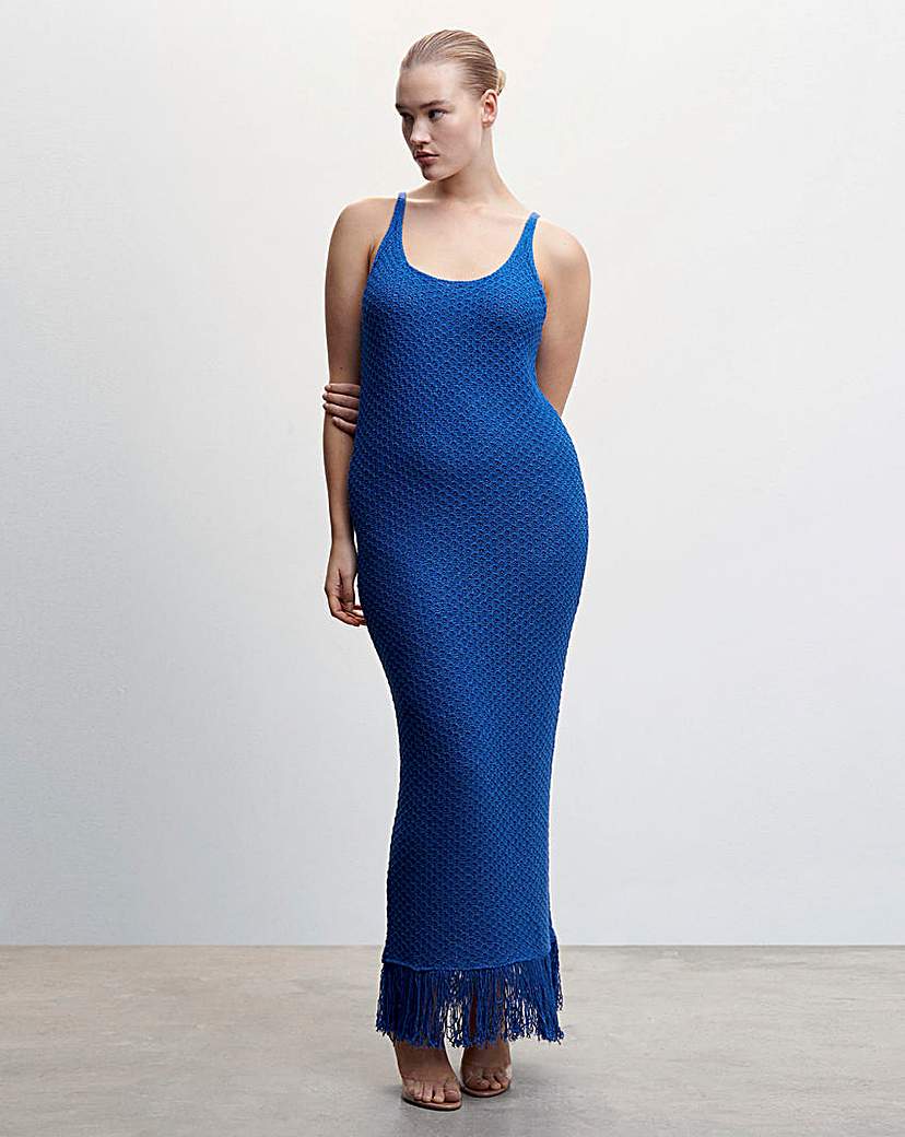 Mango Knitted Dress With Fringe Detail